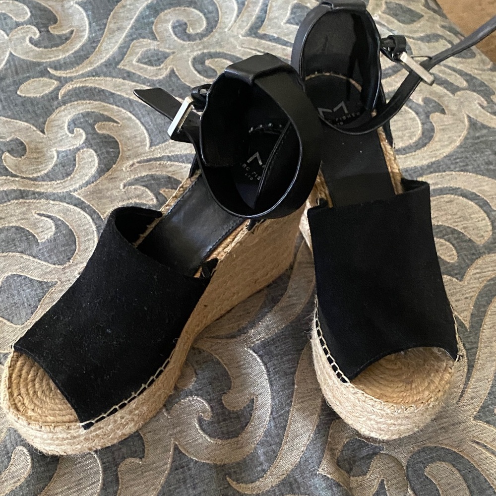 Marc Fisher Black Suede Wedge Sandals